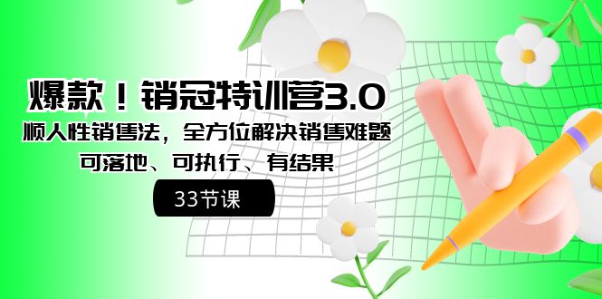 爆款！销冠特训营3.0之顺人性销售法，全方位解决销售难题、可落地、可执行、有结果-无双资源网