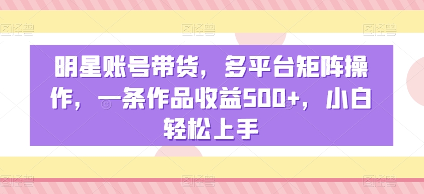 明星账号带货，多平台矩阵操作，一条作品收益500+，小白轻松上手【揭秘】-无双资源网