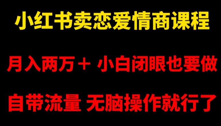 小红书卖恋爱情商课程，月入两万＋，小白闭眼也要做，自带流量，无脑操作就行了【揭秘】-无双资源网