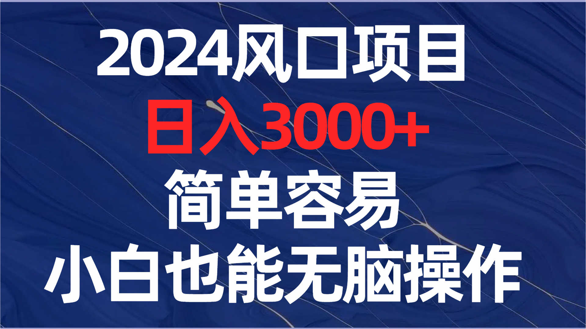 2024风口项目，日入3000+，简单容易，小白也能无脑操作-无双资源网