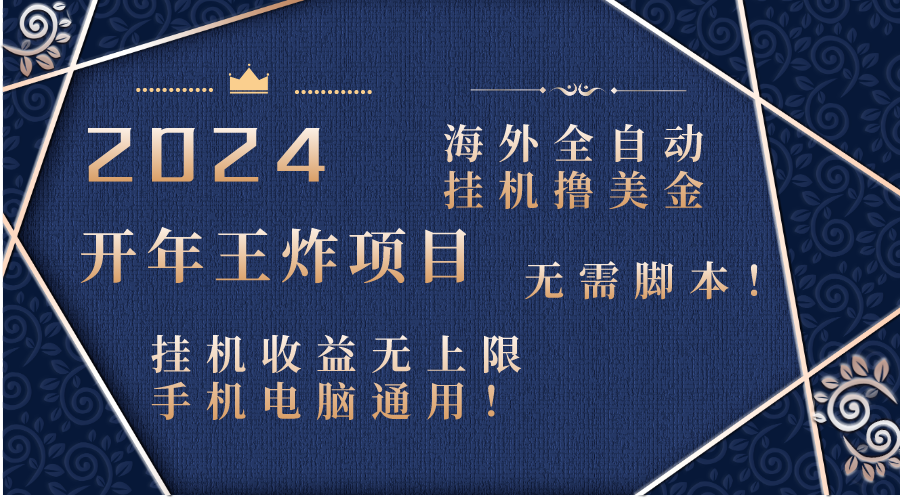 2024海外全自动挂机撸美金项目！手机电脑均可，无需脚本，收益无上限！-无双资源网