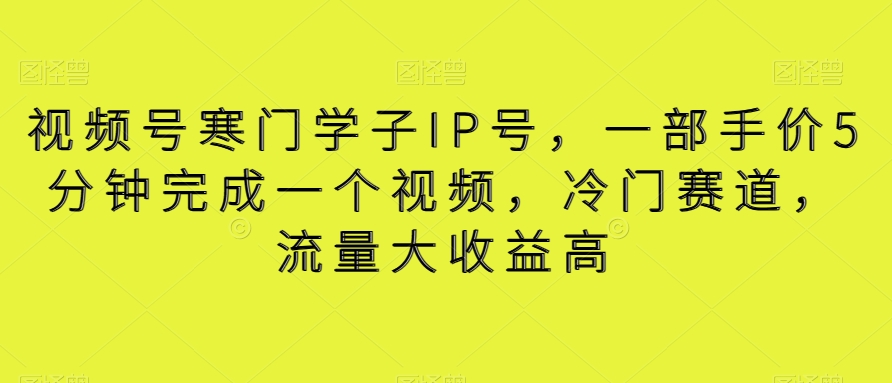 视频号寒门学子IP号，一部手价5分钟完成一个视频，冷门赛道，流量大收益高【揭秘】-无双资源网