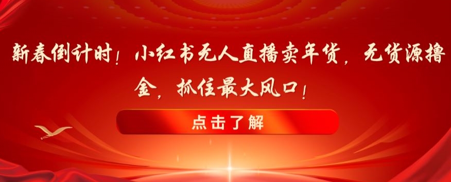 新春倒计时！小红书无人直播卖年货，无货源撸金，抓住最大风口【揭秘】-无双资源网