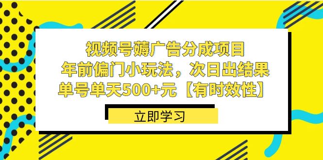 视频号薅广告分成项目，年前偏门小玩法，次日出结果，单号单天500+元【有时效性】-无双资源网