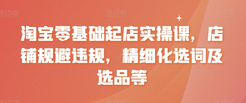 淘宝零基础起店实操课，店铺规避违规，精细化选词及选品等-无双资源网