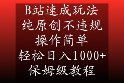 B站速成玩法，纯原创不违规，操作简单，轻松日入1000+，保姆级教程【揭秘】-无双资源网