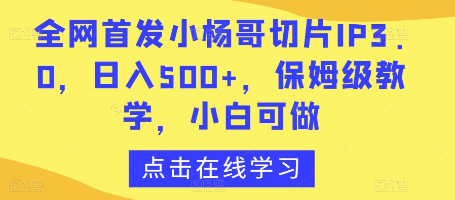 全网首发小杨哥切片IP3.0，日入500+，保姆级教学，小白可做【揭秘】-无双资源网