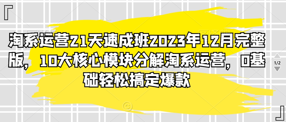 淘系运营21天速成班2023年12月完整版，10大核心模块分解淘系运营，0基础轻松搞定爆款-无双资源网