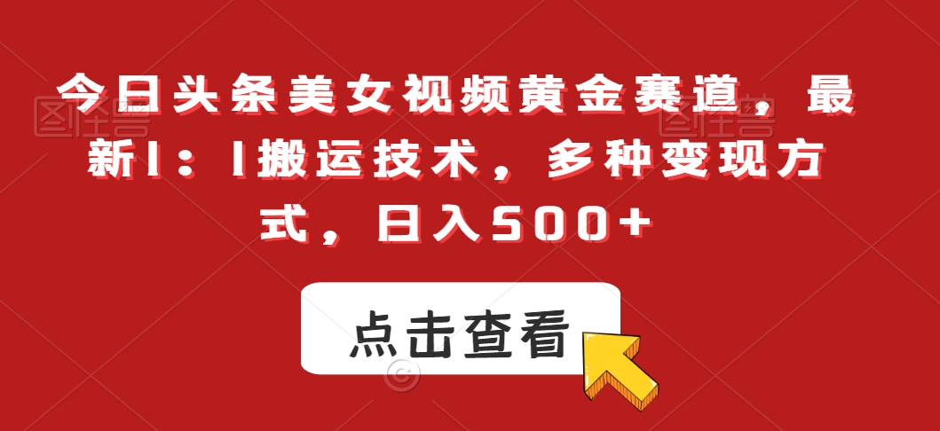 今日头条美女视频黄金赛道，最新1：1搬运技术，多种变现方式，日入500+【揭秘】-无双资源网