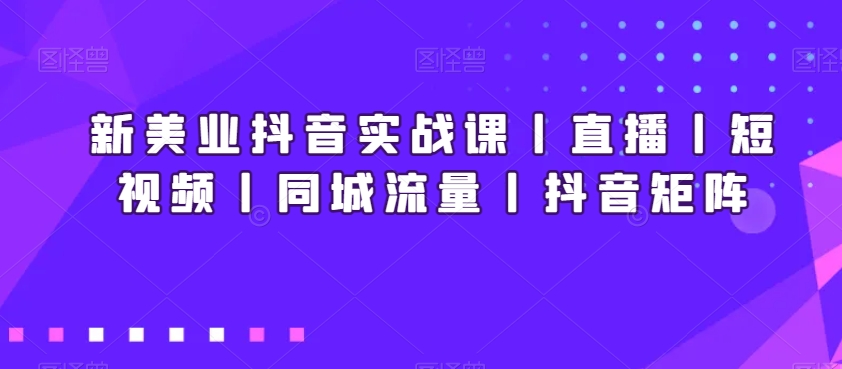 新美业抖音实战课丨直播丨短视频丨同城流量丨抖音矩阵-无双资源网