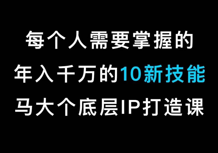 马大个的IP底层逻辑课，​每个人需要掌握的年入千万的10新技能，约会底层IP打造方法！-无双资源网