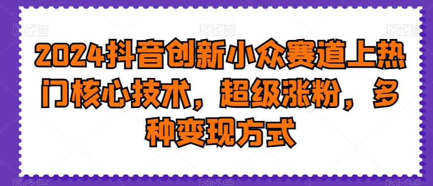 2024抖音创新小众赛道上热门核心技术，超级涨粉，多种变现方式【揭秘】-无双资源网