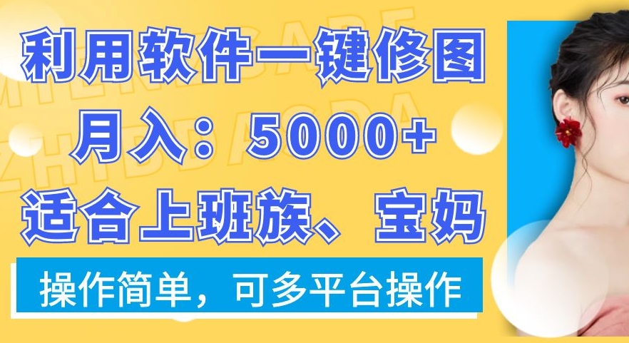 利用软件一键修图月入5000+，适合上班族、宝妈，操作简单，可多平台操作【揭秘】-无双资源网