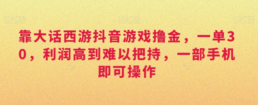 靠大话西游抖音游戏撸金，一单30，利润高到难以把持，一部手机即可操作，日入3000+【揭秘】-无双资源网