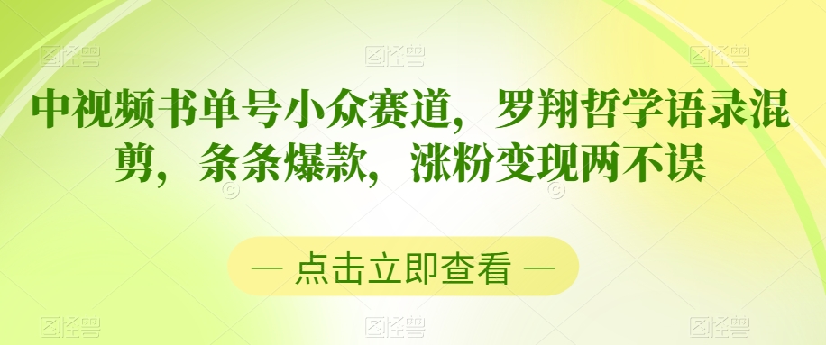 中视频书单号小众赛道，罗翔哲学语录混剪，条条爆款，涨粉变现两不误【揭秘】-无双资源网