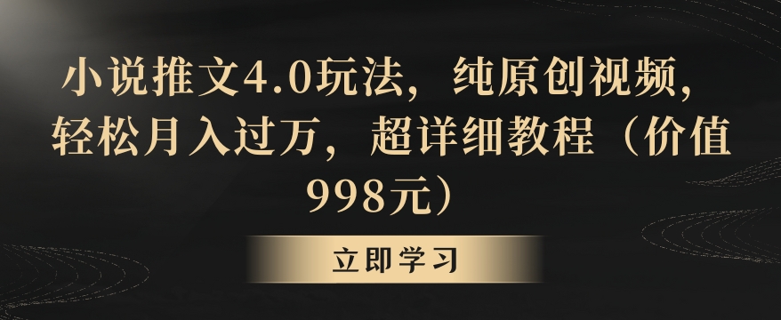 小说推文4.0玩法，纯原创视频，轻松月入过万，超详细教程（价值998元）【揭秘】-无双资源网