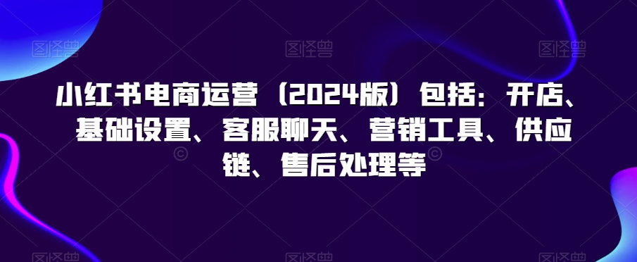 小红书电商运营（2024版）包括：开店、基础设置、客服聊天、营销工具、供应链、售后处理等-无双资源网