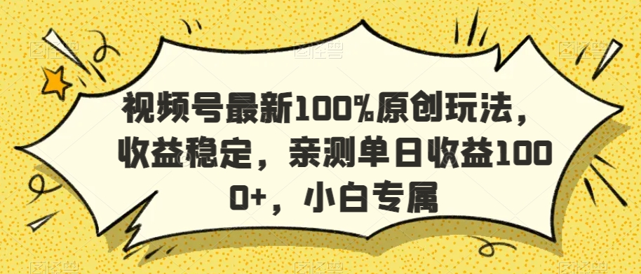 视频号最新100%原创玩法，收益稳定，亲测单日收益1000+，小白专属【揭秘】-无双资源网