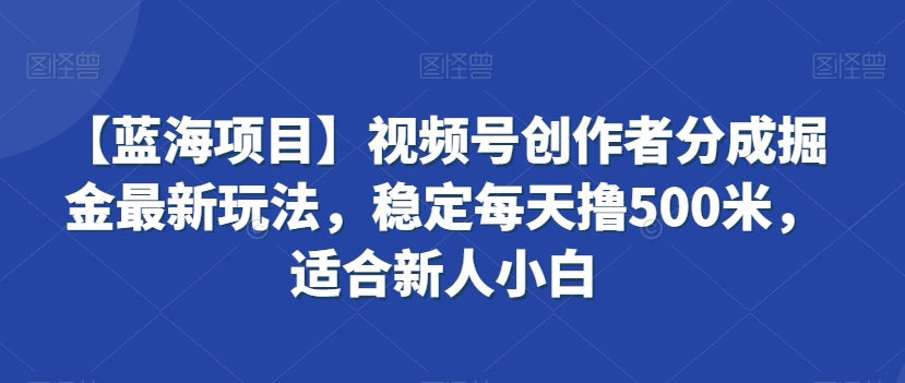 【蓝海项目】视频号创作者分成掘金最新玩法，稳定每天撸500米，适合新人小白【揭秘】-无双资源网