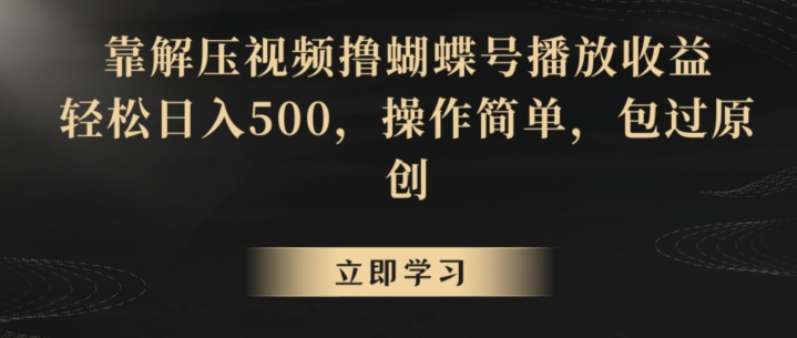 靠解压视频撸蝴蝶号播放收益，轻松日入500，操作简单，包过原创【揭秘】-无双资源网