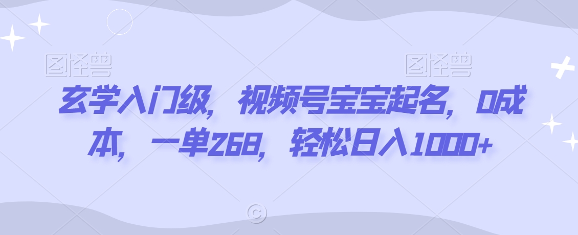 玄学入门级，视频号宝宝起名，0成本，一单268，轻松日入1000+【揭秘】-无双资源网