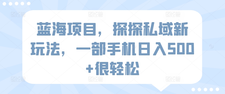 蓝海项目，探探私域新玩法，一部手机日入500+很轻松【揭秘】-无双资源网