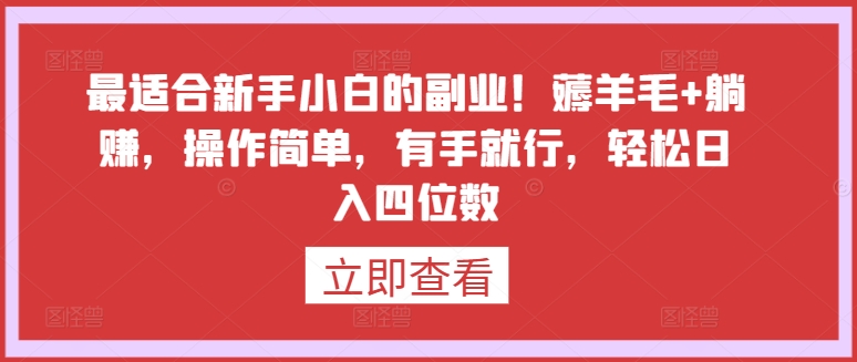 最适合新手小白的副业！薅羊毛+躺赚，操作简单，有手就行，轻松日入四位数【揭秘】-无双资源网