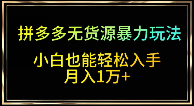 拼多多无货源暴力玩法，全程干货，小白也能轻松入手，月入1万+【揭秘】-无双资源网