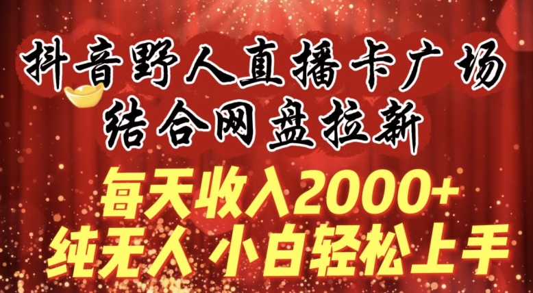 每天收入2000+，抖音野人直播卡广场，结合网盘拉新，纯无人，小白轻松上手【揭秘】-无双资源网