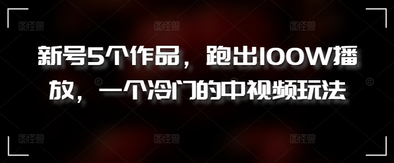 新号5个作品，跑出100W播放，一个冷门的中视频玩法【揭秘】-无双资源网