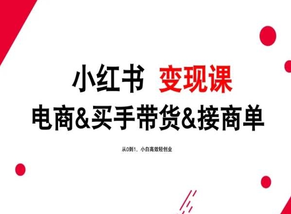 2024年最新小红书变现课，电商&买手带货&接商单，从0到1，小白高效轻创业-无双资源网