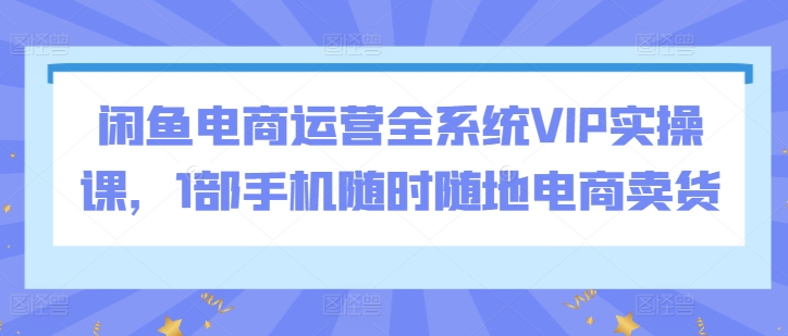 闲鱼电商运营全系统VIP实操课，1部手机随时随地电商卖货-无双资源网