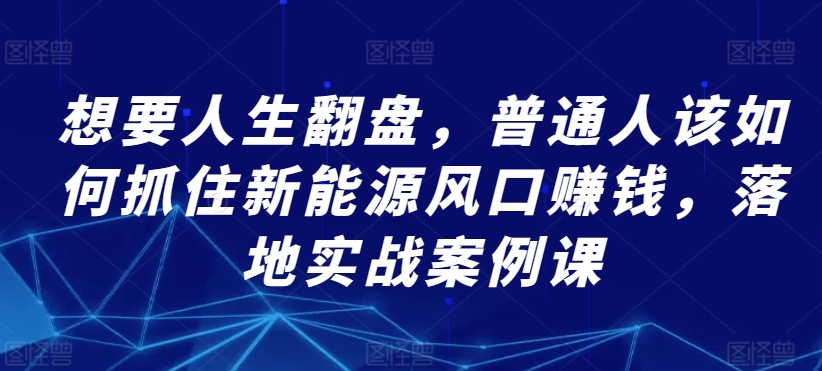 想要人生翻盘，普通人该如何抓住新能源风口赚钱，落地实战案例课-无双资源网