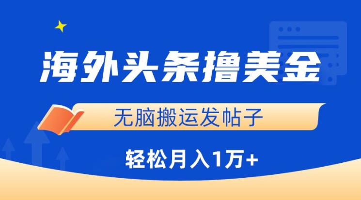 海外头条撸美金，无脑搬运发帖子，月入1万+，小白轻松掌握【揭秘】-无双资源网