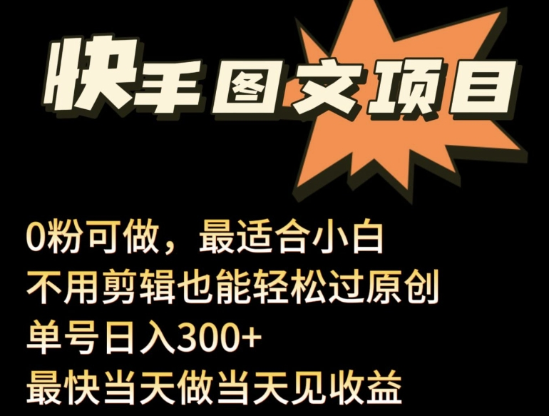 24年最新快手图文带货项目，零粉可做，不用剪辑轻松过原创单号轻松日入300+【揭秘】-无双资源网