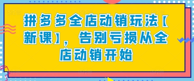 拼多多全店动销玩法【新课】，告别亏损从全店动销开始-无双资源网