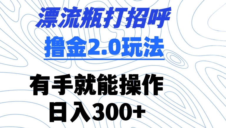 漂流瓶打招呼撸金2.0玩法，有手就能做，日入300+【揭秘】-无双资源网