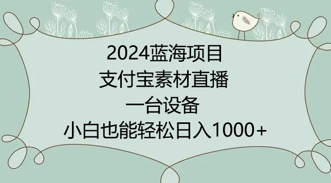 2024年蓝海项目，支付宝素材直播，无需出境，小白也能日入1000+ ，实操教程【揭秘】-无双资源网