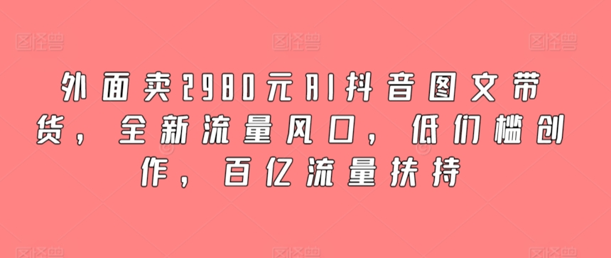 外面卖2980元AI抖音图文带货，全新流量风口，低们槛创作，百亿流量扶持-无双资源网