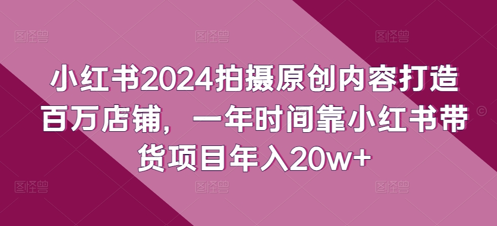 小红书2024拍摄原创内容打造百万店铺，一年时间靠小红书带货项目年入20w+-无双资源网