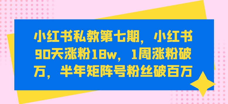 小红书私教第七期，小红书90天涨粉18w，1周涨粉破万，半年矩阵号粉丝破百万-无双资源网