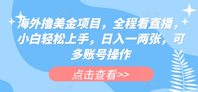 海外撸美金项目，全程看直播，小白轻松上手，日入一两张，可多账号操作【揭秘】-无双资源网