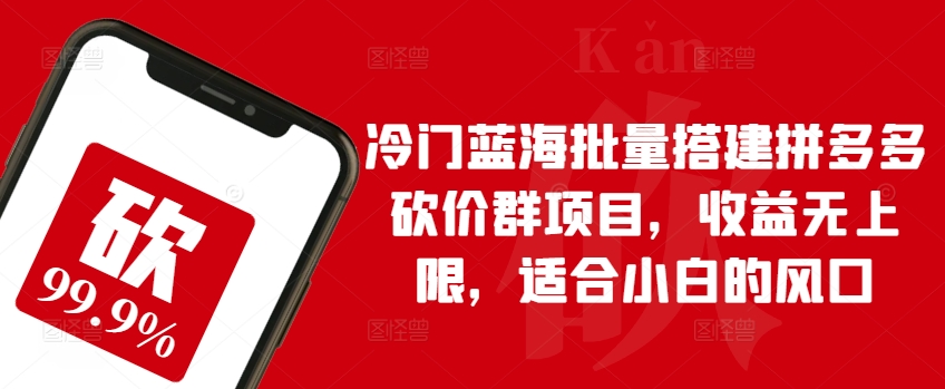 冷门蓝海批量搭建拼多多砍价群项目，收益无上限，适合小白的风口【揭秘】-无双资源网