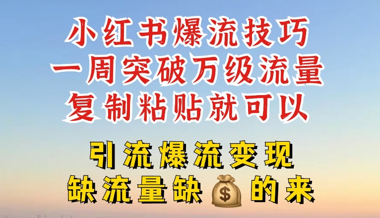 小红书爆流技巧，一周突破万级流量，复制粘贴就可以，引流爆流变现【揭秘】-无双资源网