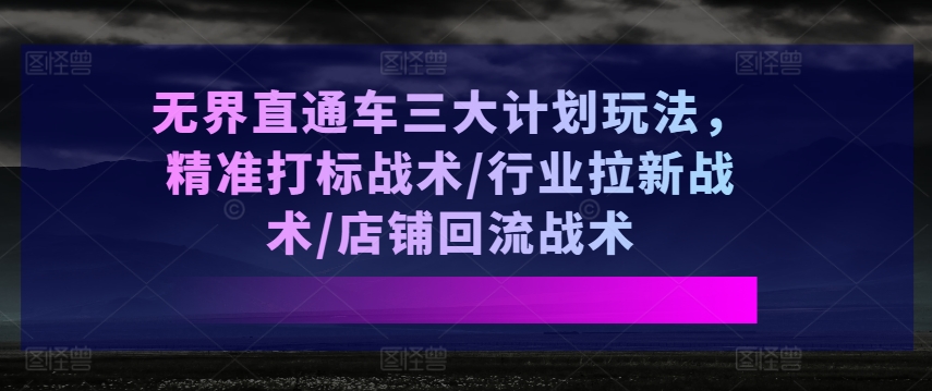 无界直通车三大计划玩法，精准打标战术/行业拉新战术/店铺回流战术-无双资源网