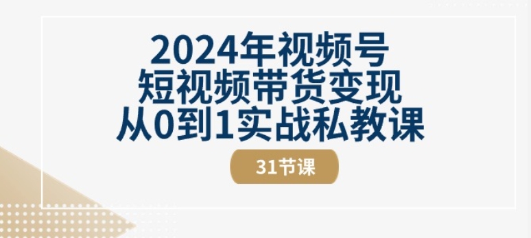 2024年视频号短视频带货变现从0到1实战私教课(31节视频课)-无双资源网