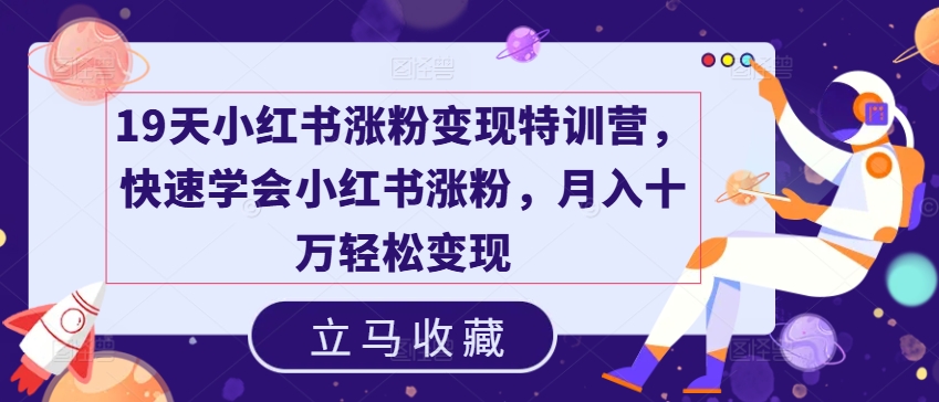 19天小红书涨粉变现特训营，快速学会小红书涨粉，月入十万轻松变现-无双资源网