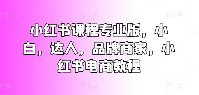 小红书课程专业版，小白，达人，品牌商家，小红书电商教程-无双资源网