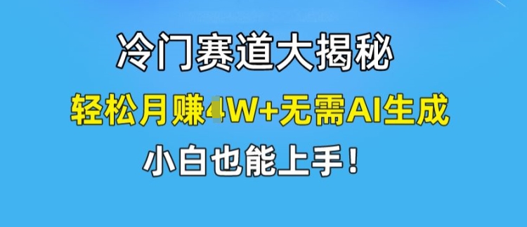 冷门赛道大揭秘，轻松月赚1W+无需AI生成，小白也能上手【揭秘】-无双资源网