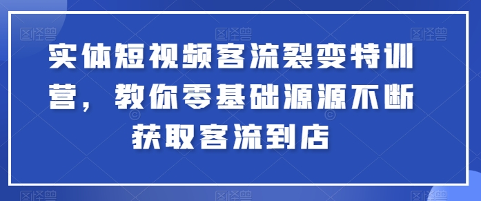 实体短视频客流裂变特训营，教你零基础源源不断获取客流到店-无双资源网